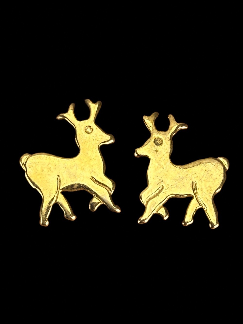 Super sweet goldtone, vintage reindeer deer costume pierced holiday earrings